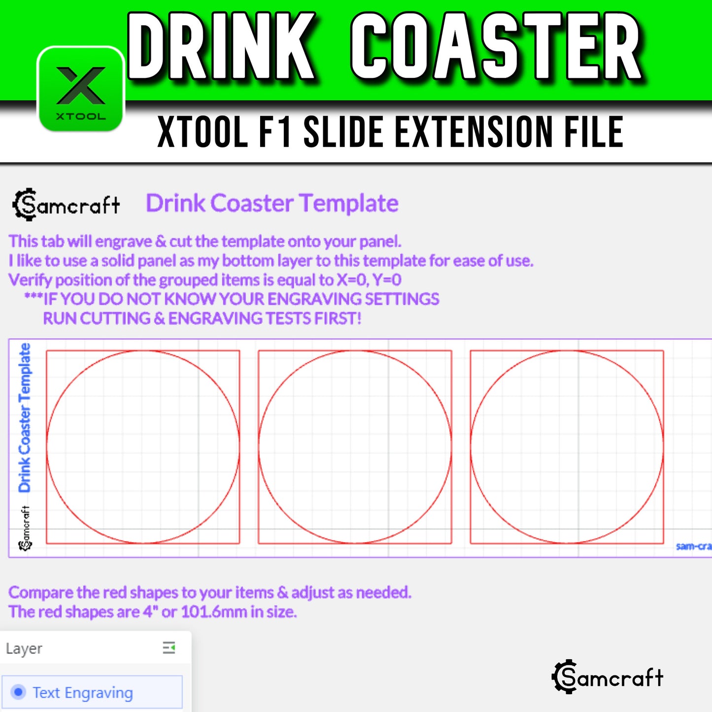 Drink Coaster Template - xTool F1 Slide Extension