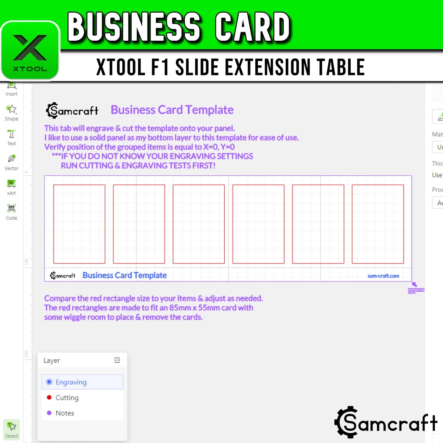 Business Card Template - xTool F1 Slide Extension