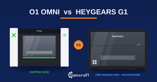 xTool O1 Omni vs HeyGears G1: Shipping Machine vs Kickstarter (On Paper)