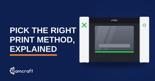 The xTool O1 Omni desktop UV printer — Samcraft's guide to picking the right print method: UV, UV DTF, DTG, or DTF