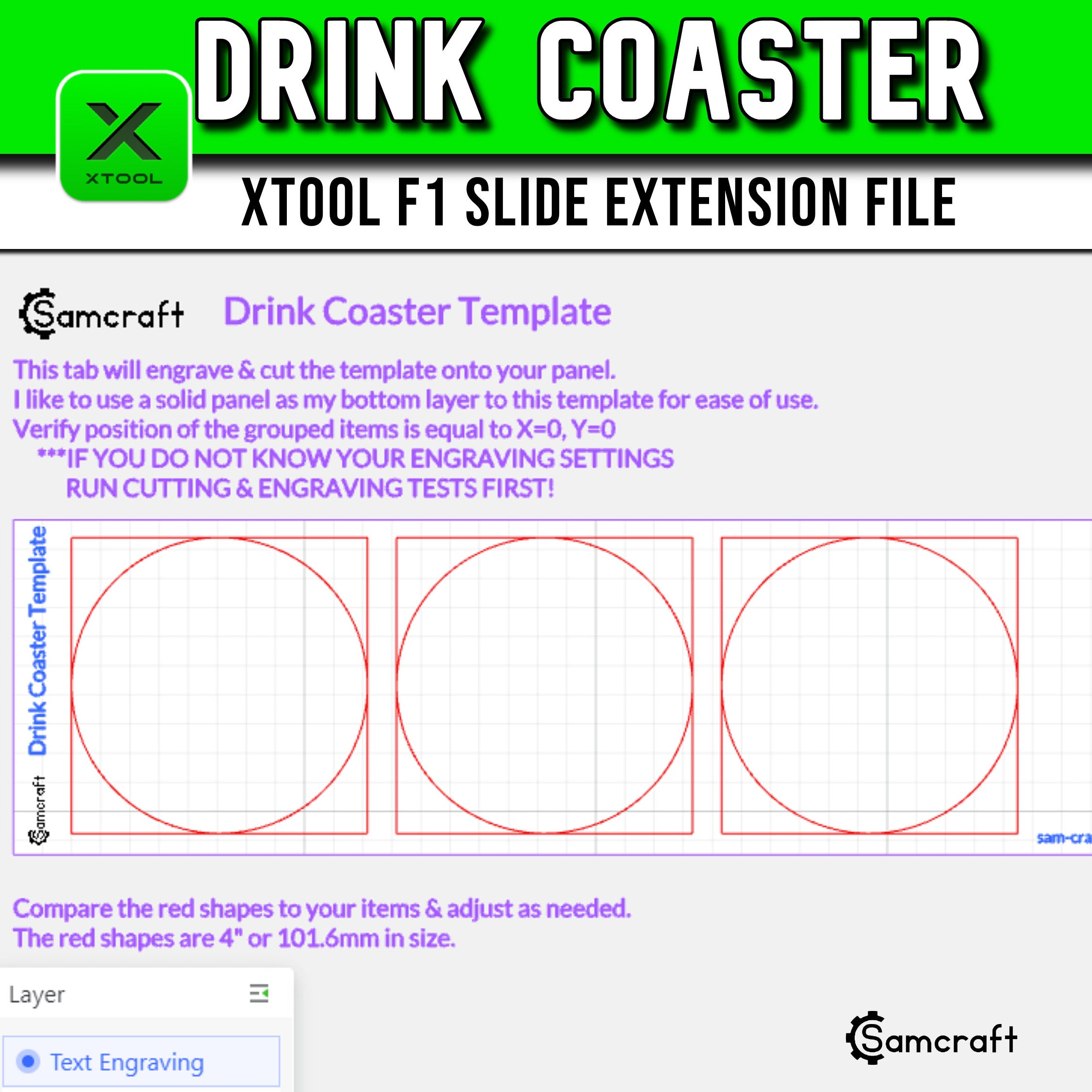 Drink Coaster Template xTool F1 Slide Extension Samcraft