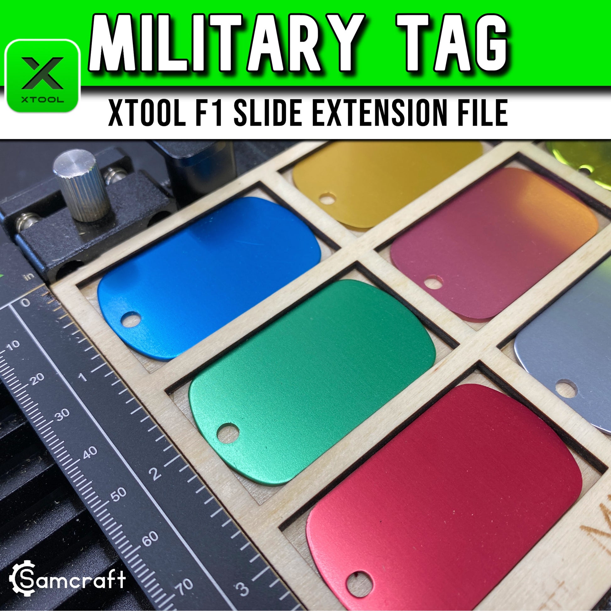 Xtool Military Dog Tag File, Xtool F1 Template, Xtool F1 Slide Extension,  Dog Tag Template, XCS File, Laser Engraving File, Samcraft 