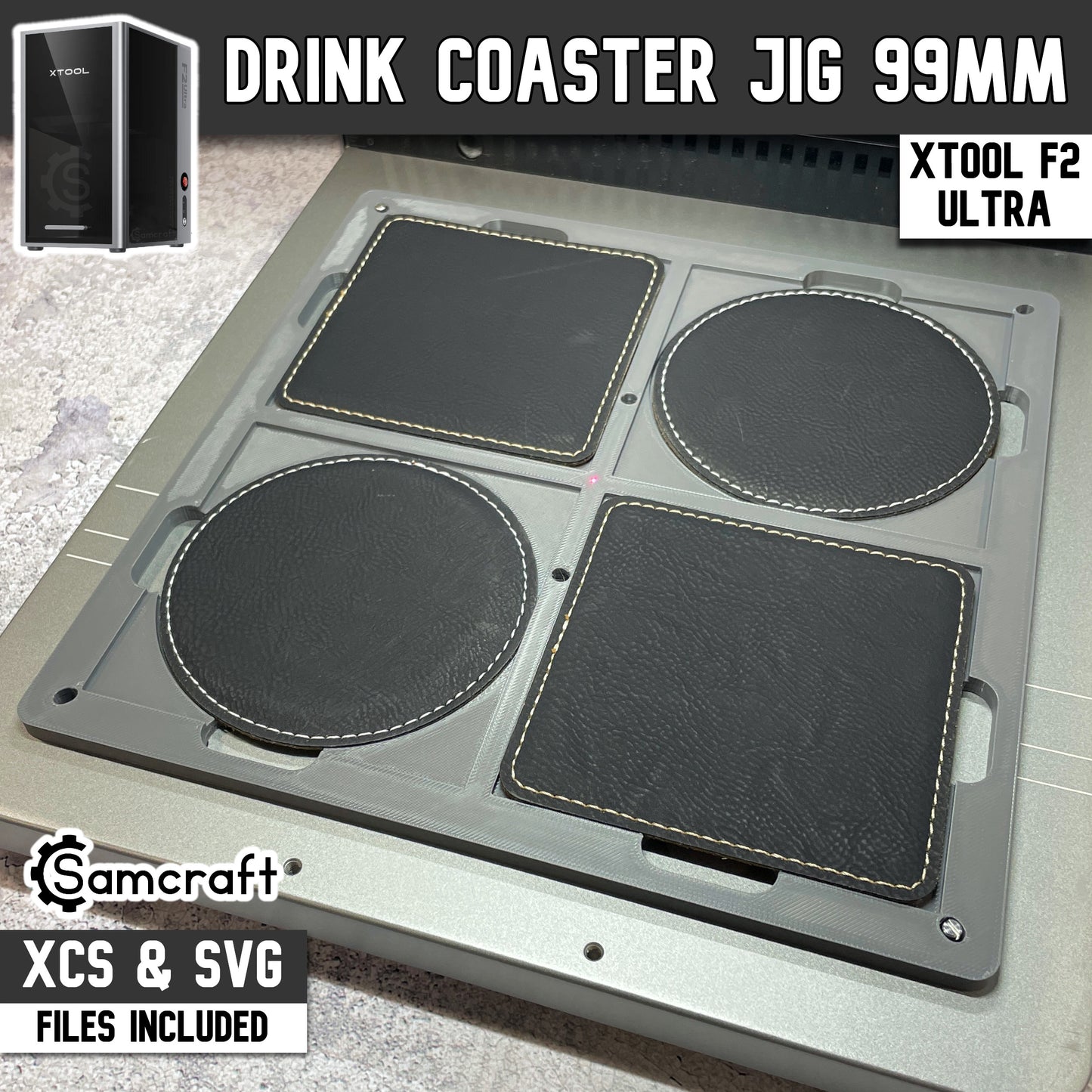 Drink Coaster Jig - Leatherette & Silicone - xTool F2 Ultra