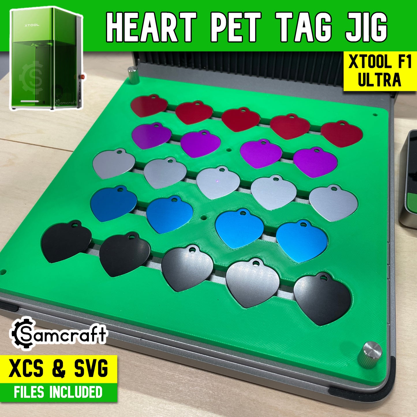 Pet Tag Jig - Heart - xTool F1 Ultra