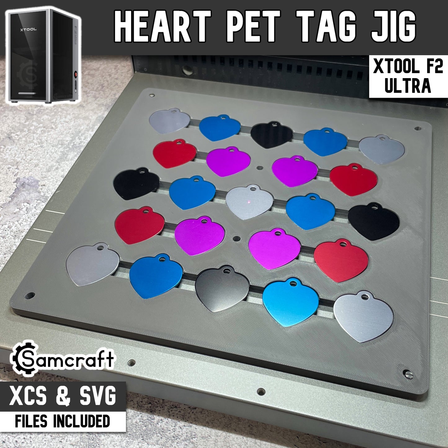 Pet Tag Jig - Heart - xTool F2 Ultra
