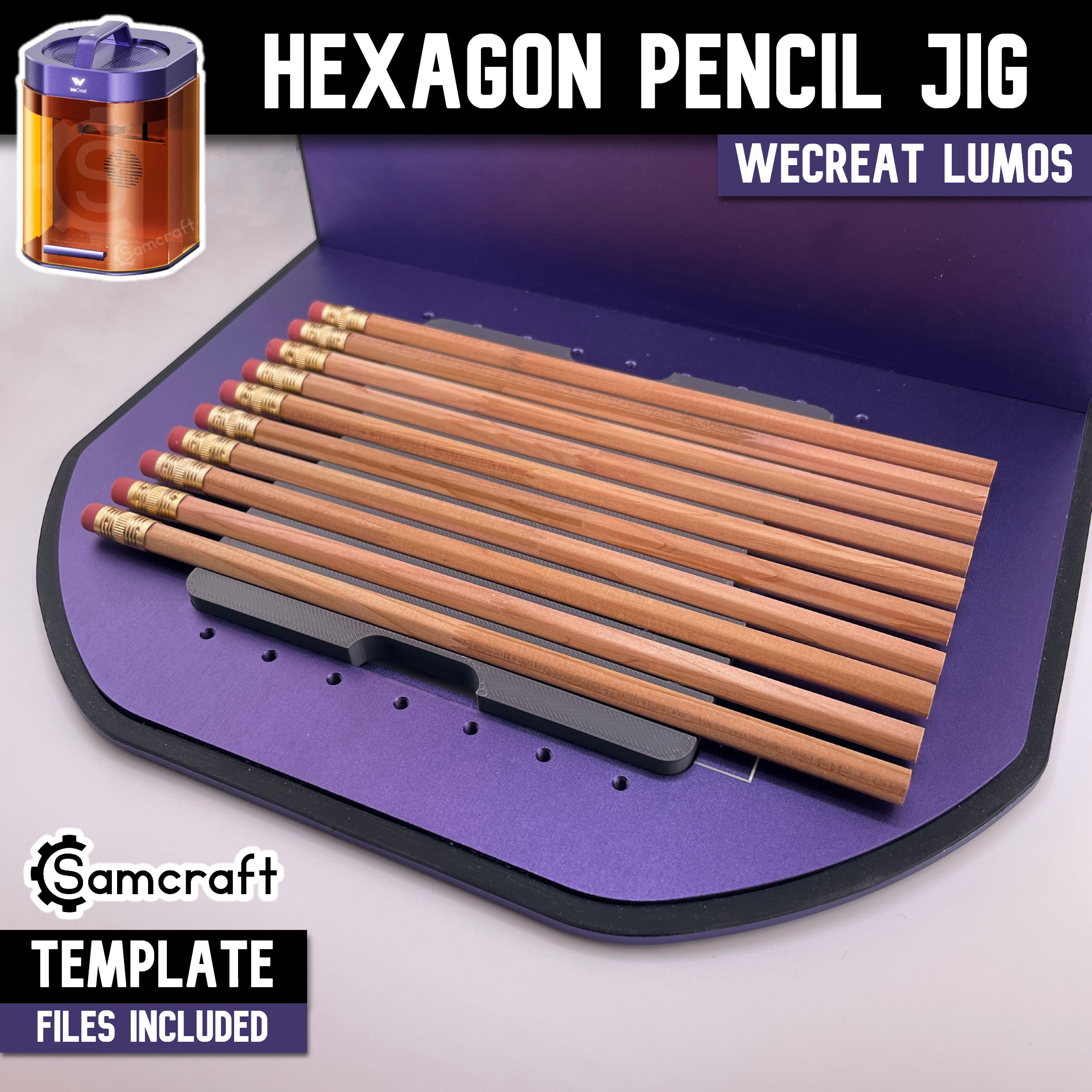 Pencil Jig for WeCreat Lumos – Hexagon Pencil Engraving | Samcraft