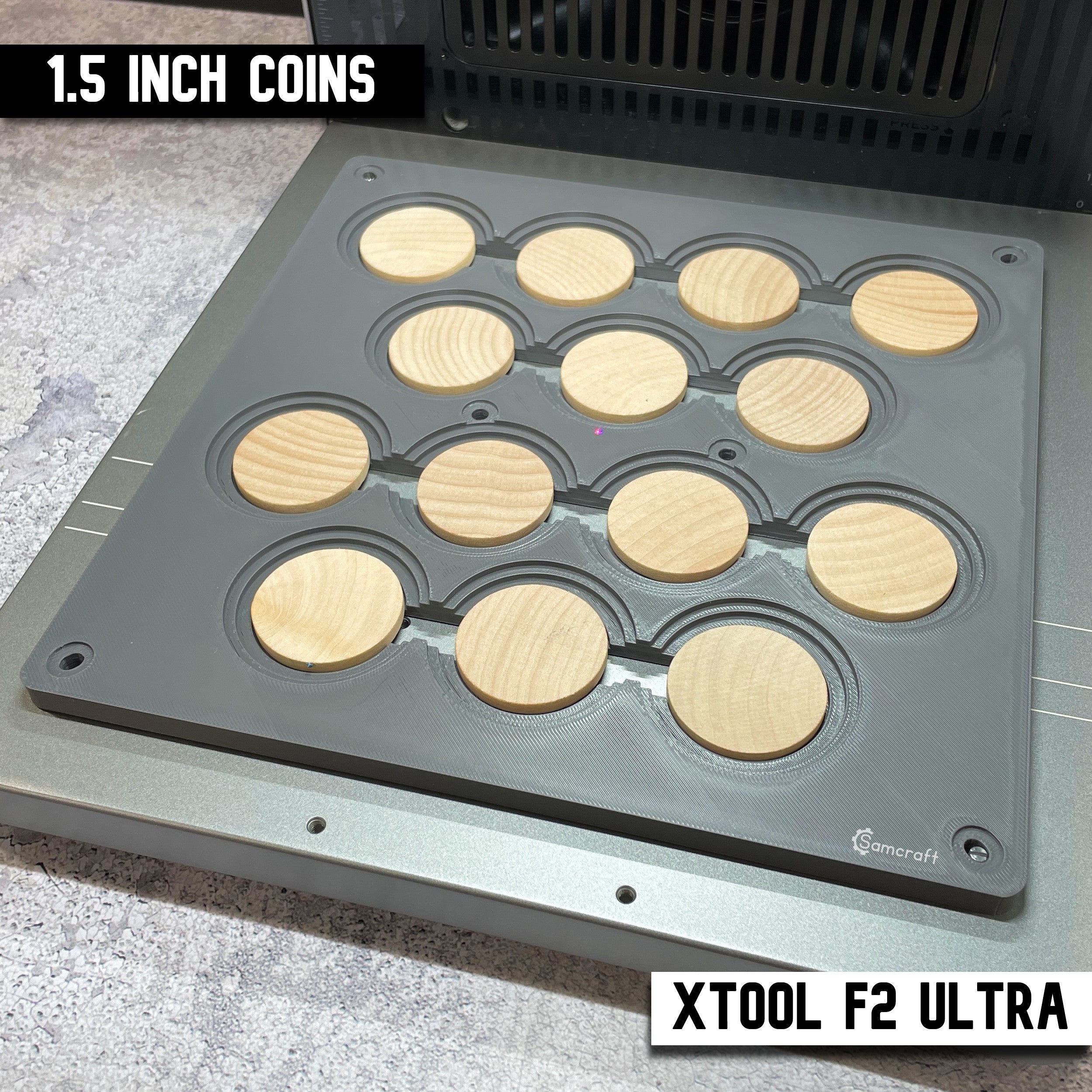 Wood Coin Engraving Jig for xTool F2 Ultra & F2 Ultra UV | Samcraft