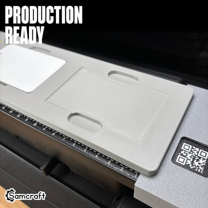 Close-up of the empty Samcraft Business Card Jig pockets showing the twin oval finger-relief cutouts
