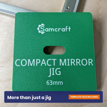 Face of the Samcraft compact mirror jig showing the Samcraft logo and the 63 millimetre mirror size.