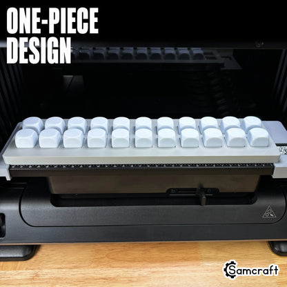 One-piece Samcraft 22mm Dice Jig loaded with dice, seated on the eufyMake E1 print bed