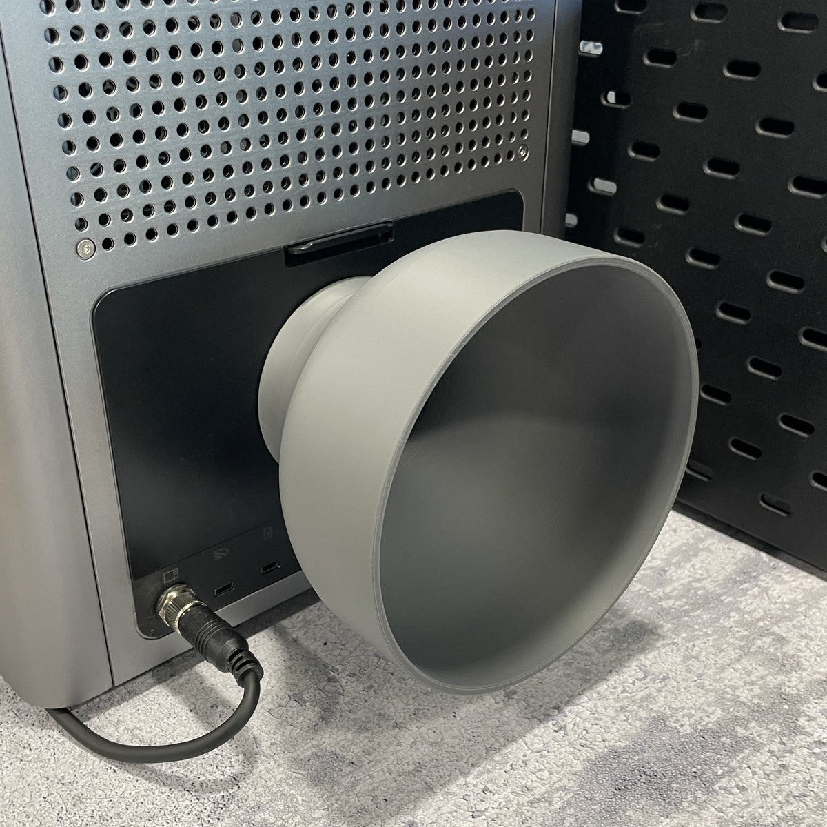 Samcraft 6 inch exhaust adapter fitted to the rear of an xTool F2 Ultra UV with ducting attached.