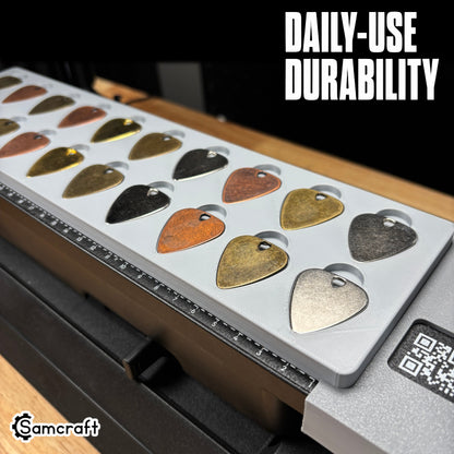 guitar-pick-jig-eufymake-daily-use-durability.jpg

Guitar Pick Jig for the eufyMake E1 — metal guitar picks in copper, brass, gunmetal, and silver finishes resting in the gray one-piece tray with built-in alignment ruler and QR code, built for daily-use durability.