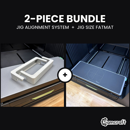 Samcraft 2-piece bundle for the xTool Omni UV printer: the Jig Alignment System and the Jig Size FatMat shown side by side.