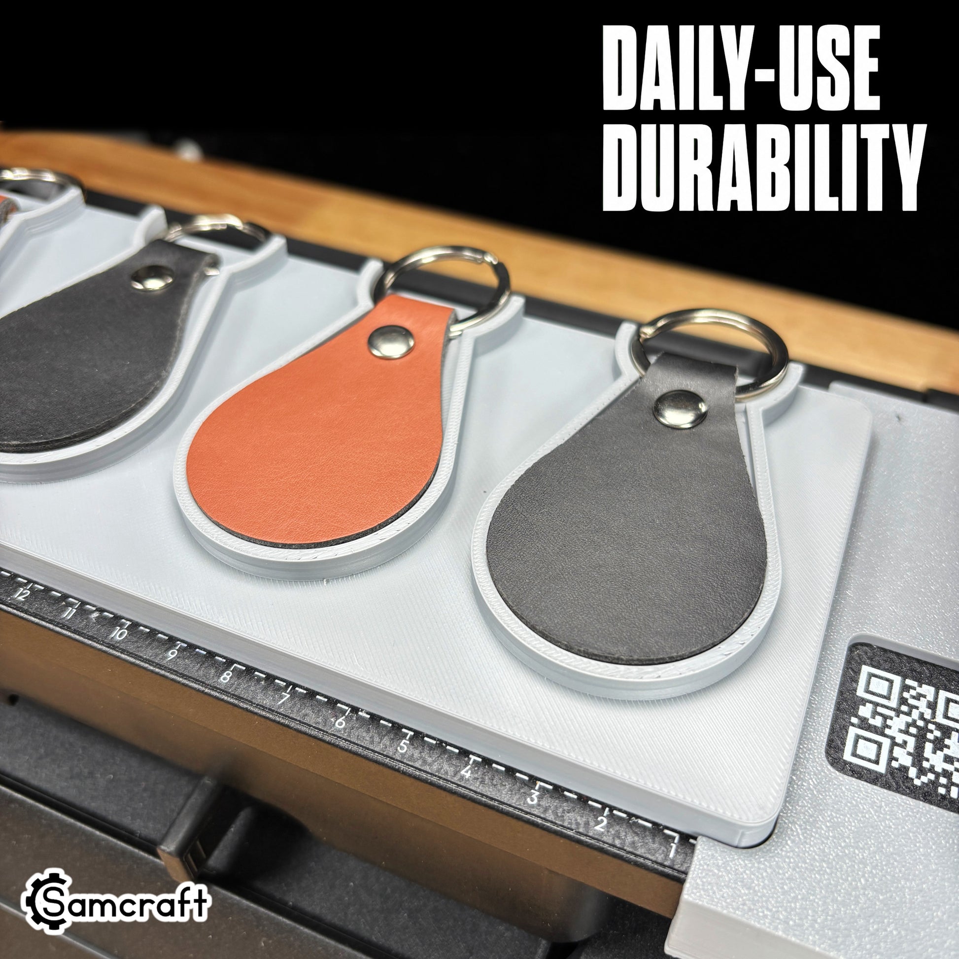 leather-key-fob-jig-eufymake-daily-use-durability.jpg

Leather Key Fob Jig for the eufyMake E1 — close-up of cognac and charcoal leather key fobs with riveted key rings resting in the gray one-piece tray, ruler edge and QR code in view, built for daily-use durability.