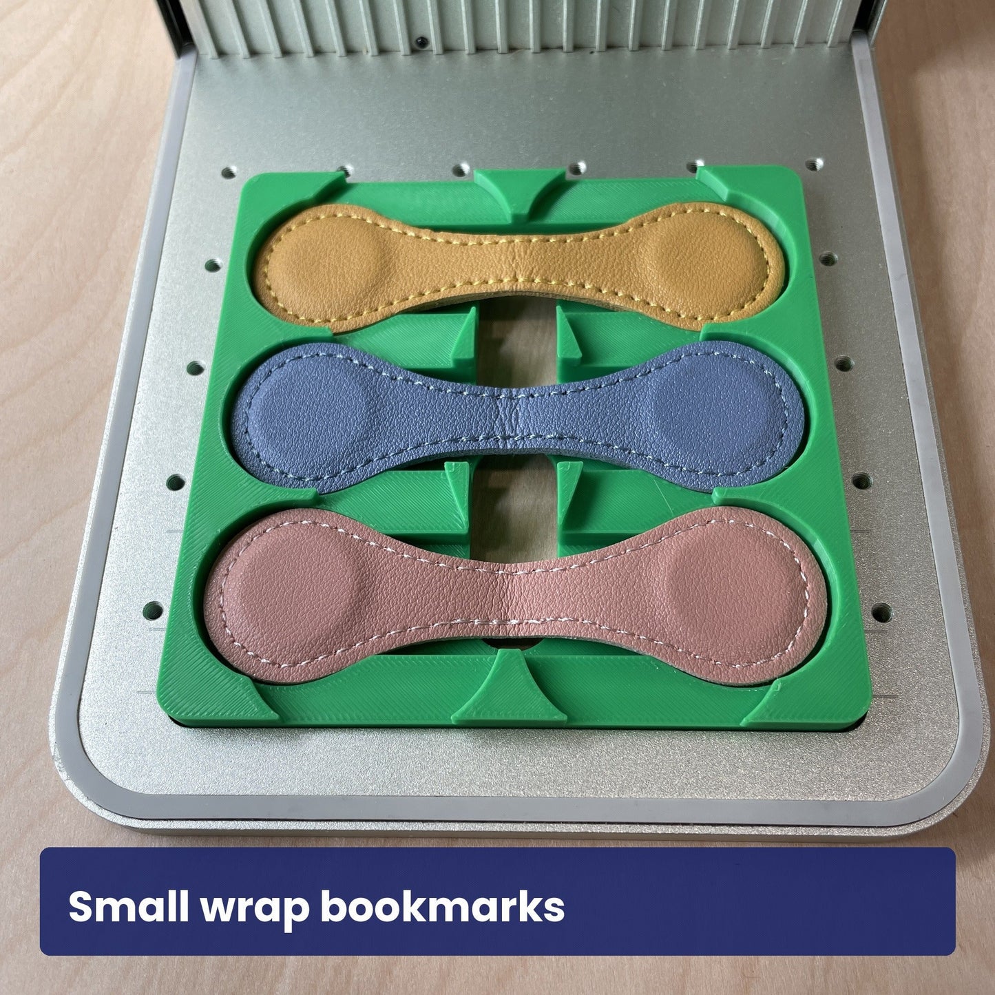 Small wrap leather bookmarks in the Samcraft magnetic bookmark jig.