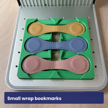Small wrap leather bookmarks in the Samcraft magnetic bookmark jig.