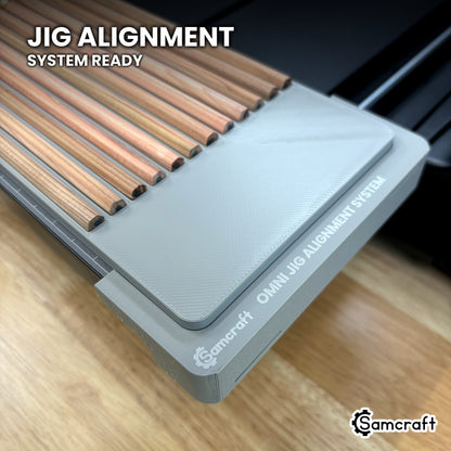 The Samcraft hexagon pencil jig on the Omni Jig Alignment System, the OMNI JIG ALIGNMENT SYSTEM marking clearly visible along the edge.