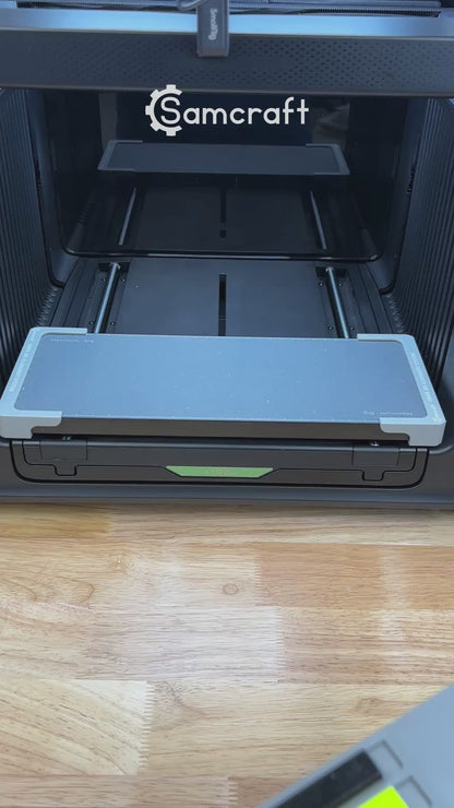 Video of the Samcraft carpenter pencil jig for the xTool Omni UV printer, loaded with carpenter pencils and placed on the printer bed.