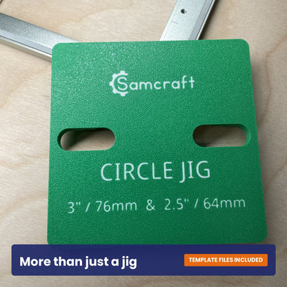 Face of the Samcraft round patch jig showing the Samcraft logo and the two patch sizes it accepts.