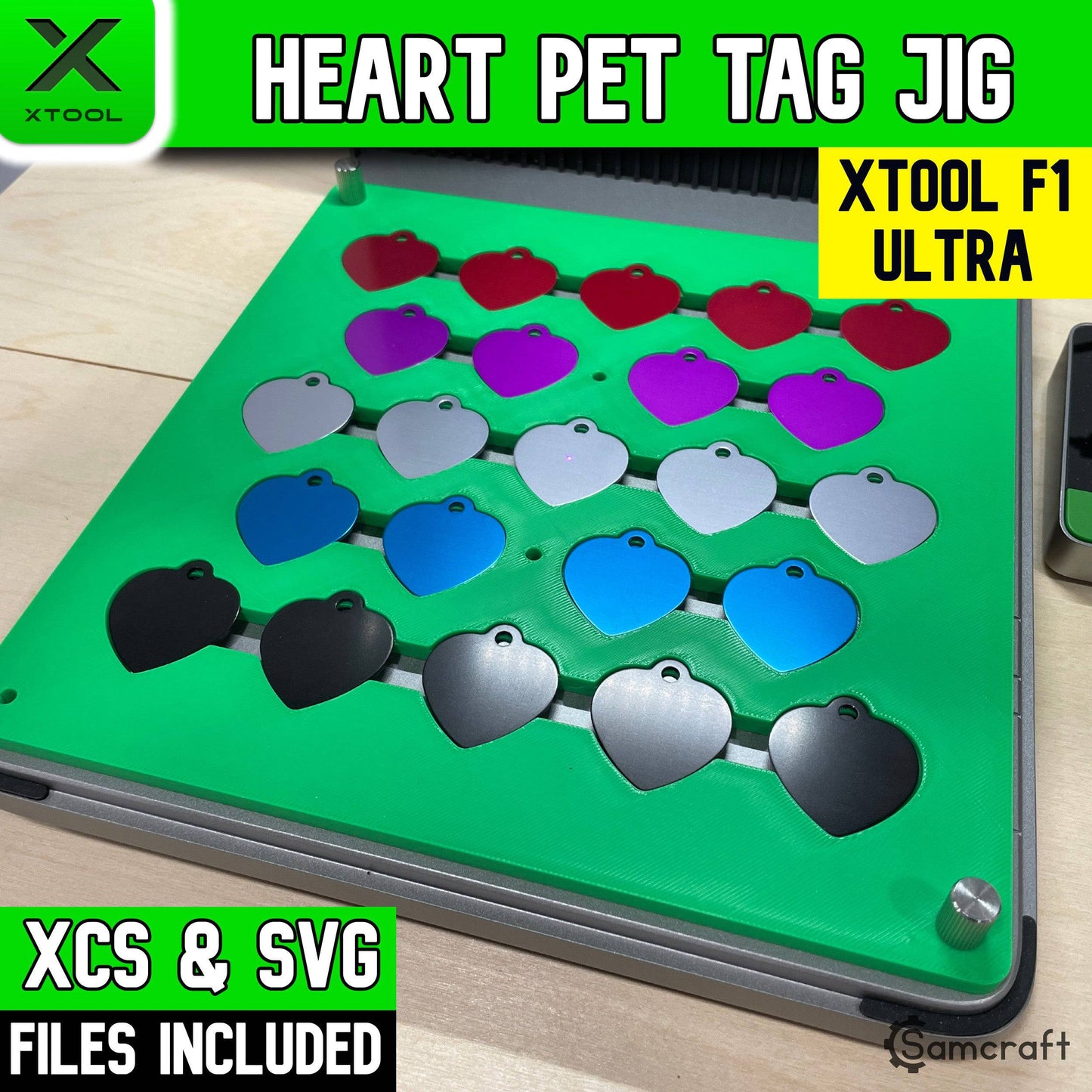 Pet Tag Jig - Heart - xTool F1 Ultra