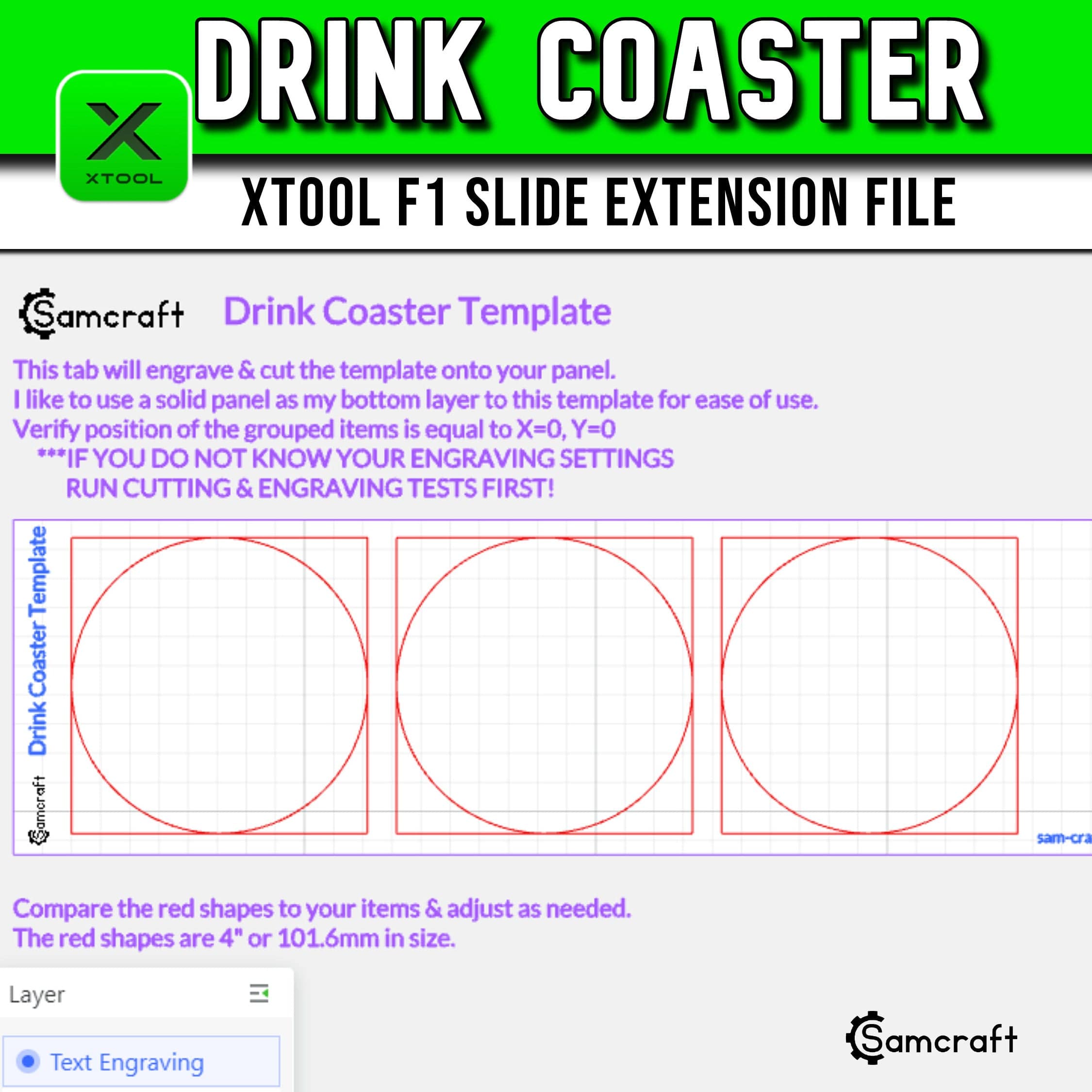 Drink Coaster Template for xTool F1 Slide Extension | Samcraft