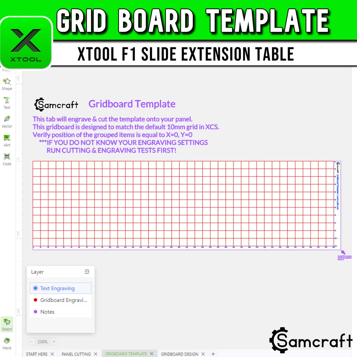 Templates Xtool Examples Grid Board Template for xTool F1 Slide Extension | Samcraft