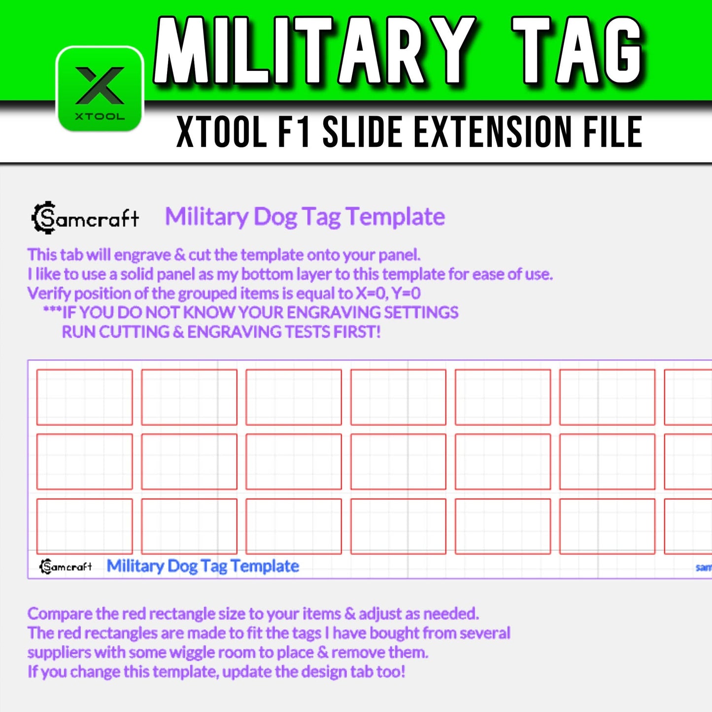 Military Dog Tag Template - xTool F1 Slide Extension