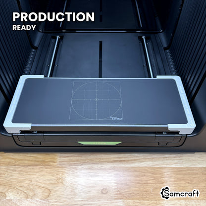 Samcraft Jig Size FatMat in place on the xTool Omni bed, set up for production runs.