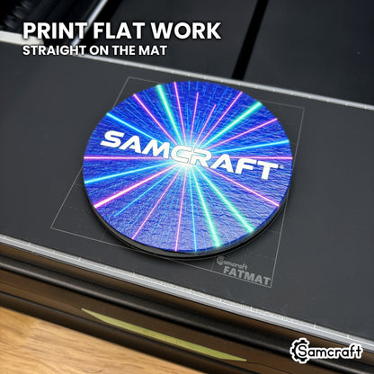 Flat work printed directly on the Samcraft Jig Size FatMat on the xTool Omni bed.