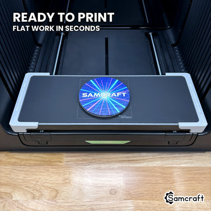 Samcraft Jig Size FatMat and Jig Alignment System on the xTool Omni, ready to print flat work in seconds.