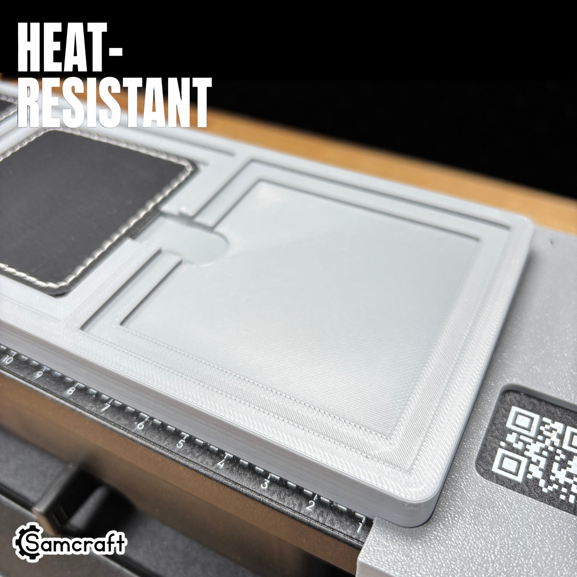 square-patch-jig-eufymake-printer-heat-resistant-material.jpg

Square Patch Jig for the eufyMake E1 — close-up of the gray 3D-printed tray showing an empty recessed square pocket alongside a black leather patch, with the built-in ruler and QR code, highlighting the heat-resistant material.