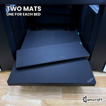 Both Samcraft FatMat sizes for the xTool Omni side by side, one for each bed.